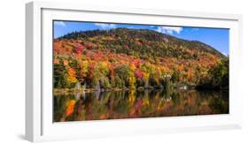 Autumn trees reflection in pond, Sugarloaf Pond, Potton, Quebec, Canada-null-Framed Photographic Print