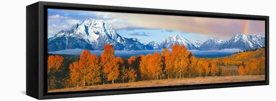 Autumn Trees with Mountain Range in the Background-null-Framed Stretched Canvas