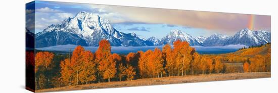 Autumn Trees with Mountain Range in the Background-null-Stretched Canvas