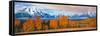 Autumn Trees with Mountain Range in the Background-null-Framed Stretched Canvas