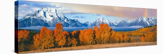 Autumn Trees with Mountain Range in the Background-null-Stretched Canvas