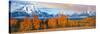 Autumn Trees with Mountain Range in the Background-null-Stretched Canvas