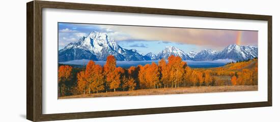 Autumn Trees with Mountain Range in the Background-null-Framed Photographic Print