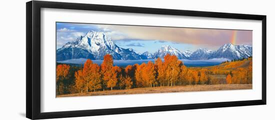 Autumn Trees with Mountain Range in the Background-null-Framed Photographic Print