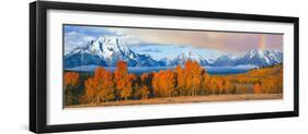 Autumn Trees with Mountain Range in the Background-null-Framed Photographic Print