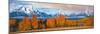 Autumn Trees with Mountain Range in the Background-null-Mounted Photographic Print