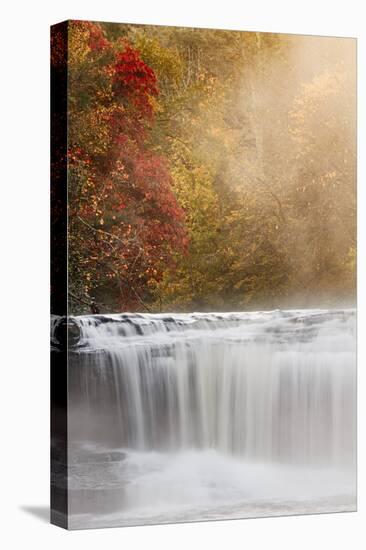 Autumn view of Hooker Falls on Little River, DuPont State Forest, near Brevard, North Carolina-Adam Jones-Stretched Canvas
