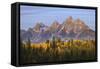 Autumn view of Teton Range at sunrise, Grand Teton National Park, Wyoming-Adam Jones-Framed Stretched Canvas