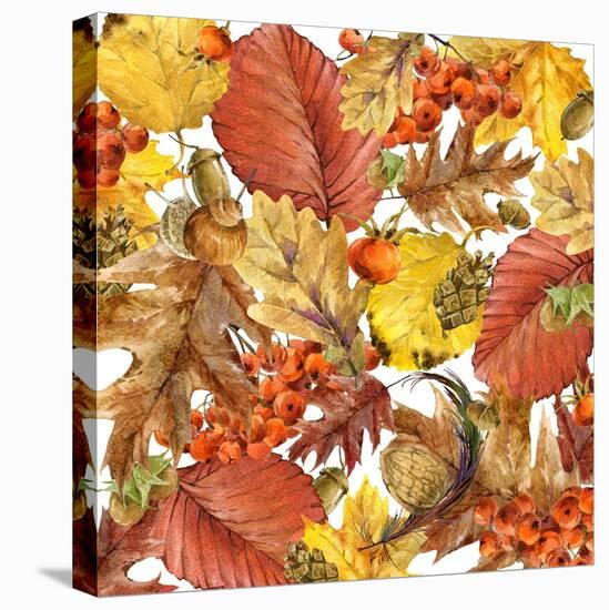 Autumn Watercolor Background Colorful Leaves. W-Dabrynina Alena-Stretched Canvas