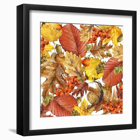 Autumn Watercolor Background Colorful Leaves. W-Dabrynina Alena-Framed Art Print