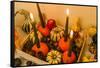 autumnal decoration, pumpkins, candles,-mauritius images-Framed Stretched Canvas