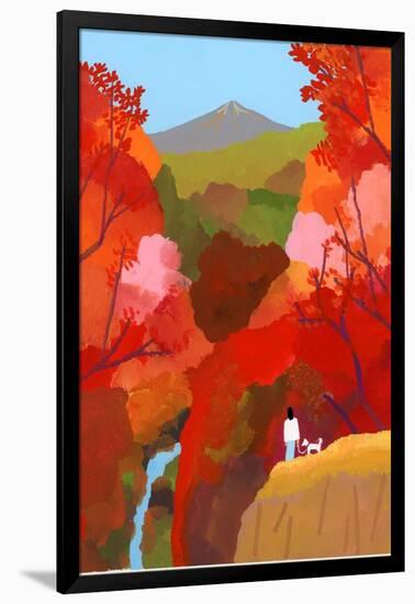 Autumnal leaves and waterfalls-Hiroyuki Izutsu-Framed Giclee Print