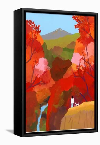 Autumnal leaves and waterfalls-Hiroyuki Izutsu-Framed Stretched Canvas