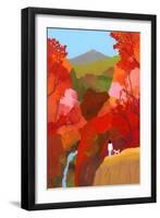 Autumnal leaves and waterfalls-Hiroyuki Izutsu-Framed Giclee Print