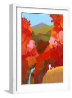 Autumnal leaves and waterfalls-Hiroyuki Izutsu-Framed Giclee Print