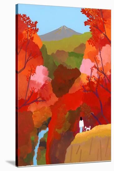 Autumnal leaves and waterfalls-Hiroyuki Izutsu-Stretched Canvas