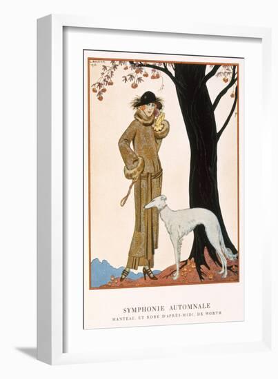 Autumnal Symphony, Afternoon Coat and Dress by Worth, from 'Gazette De Bon Ton' No.9, 1922-Georges Barbier-Framed Giclee Print