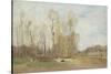 Auvers-Sur-Oise: Daubigny's Pond, C.1855 (Oil on Paper on Canvas)-Jean Baptiste Camille Corot-Stretched Canvas