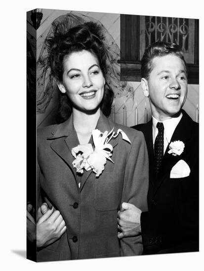 Ava Gardner and Mickey Rooney After Their Wedding, January, 1942-null-Stretched Canvas