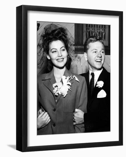 Ava Gardner and Mickey Rooney After Their Wedding, January, 1942-null-Framed Photo