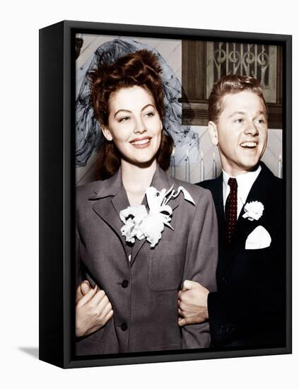 Ava Gardner and Mickey Rooney after their wedding, January, 1942-null-Framed Stretched Canvas