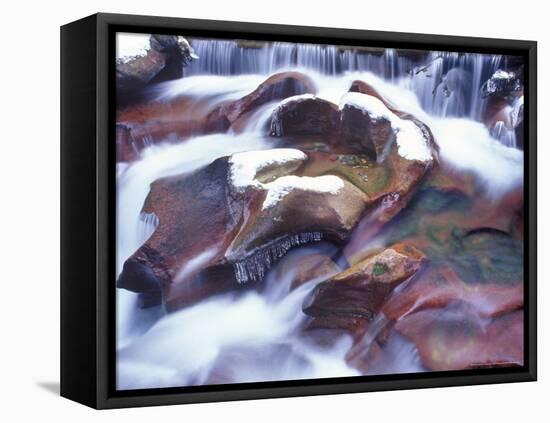 Avalanche Creek in Winter, Glacier National Park, Montana, USA-Chuck Haney-Framed Stretched Canvas