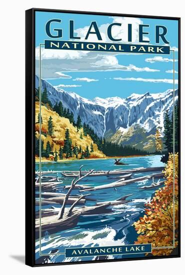 Avalanche Lake - Glacier National Park, Montana-Lantern Press-Framed Stretched Canvas