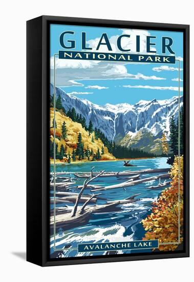 Avalanche Lake - Glacier National Park, Montana-Lantern Press-Framed Stretched Canvas