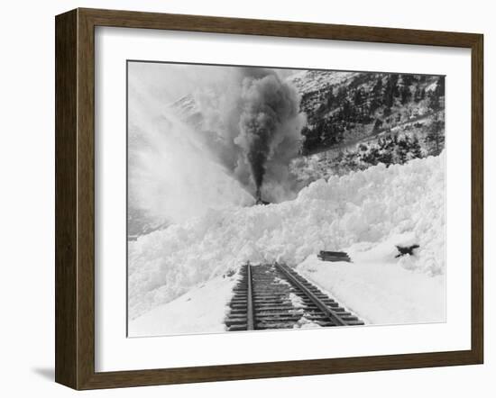 Avalanche of snow across railroad tracks Photograph - Alaska-Lantern Press-Framed Art Print