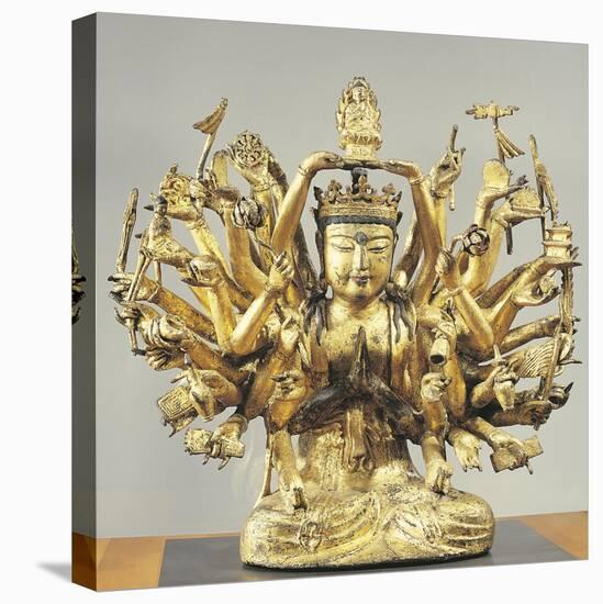 Avalokitesvara with Thousand Arms, Gilded Wooden Statue, from the Temple of Tongbang-Sa-null-Stretched Canvas