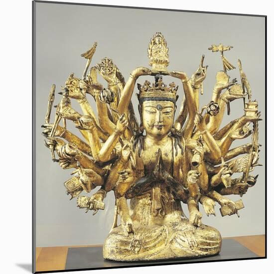 Avalokitesvara with Thousand Arms, Gilded Wooden Statue, from the Temple of Tongbang-Sa-null-Mounted Giclee Print