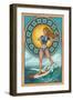 Avalon, New Jersey - Art Nouveau Surfer-Lantern Press-Framed Art Print