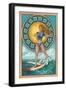 Avalon, New Jersey - Art Nouveau Surfer-Lantern Press-Framed Art Print