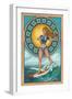 Avalon, New Jersey - Art Nouveau Surfer-Lantern Press-Framed Art Print