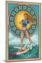 Avalon, New Jersey - Art Nouveau Surfer-Lantern Press-Mounted Art Print