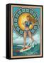 Avalon, New Jersey - Art Nouveau Surfer-Lantern Press-Framed Stretched Canvas