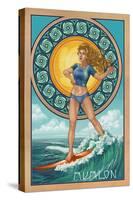 Avalon, New Jersey - Art Nouveau Surfer-Lantern Press-Stretched Canvas