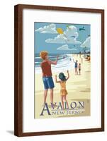 Avalon, New Jersey - Kite Flyers-Lantern Press-Framed Art Print