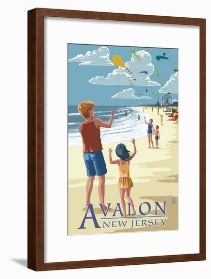 Avalon, New Jersey - Kite Flyers-Lantern Press-Framed Art Print
