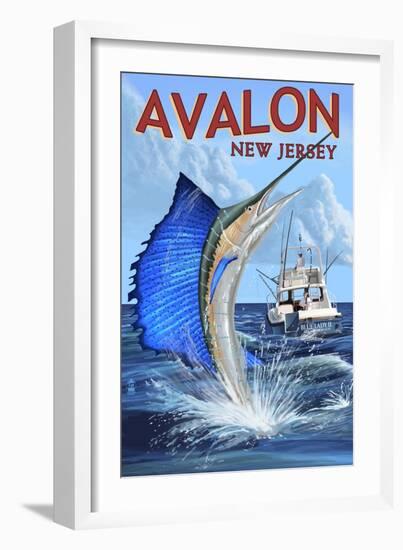 Avalon, New Jersey - Sailfish-Lantern Press-Framed Art Print