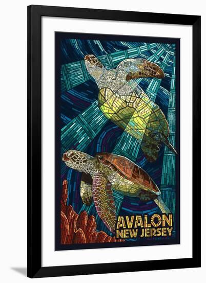 Avalon, New Jersey - Sea Turtle - Mosaic-Lantern Press-Framed Art Print