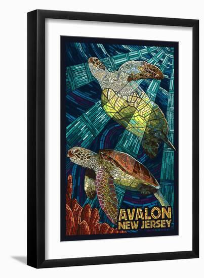 Avalon, New Jersey - Sea Turtle - Mosaic-Lantern Press-Framed Art Print