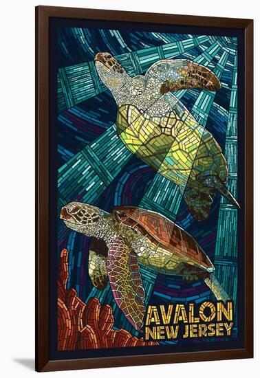 Avalon, New Jersey - Sea Turtle - Mosaic-Lantern Press-Framed Art Print