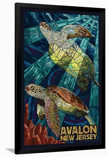 Avalon, New Jersey - Sea Turtle - Mosaic-Lantern Press-Framed Art Print