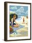 Avalon, New Jersey - Woman on Beach-Lantern Press-Framed Art Print