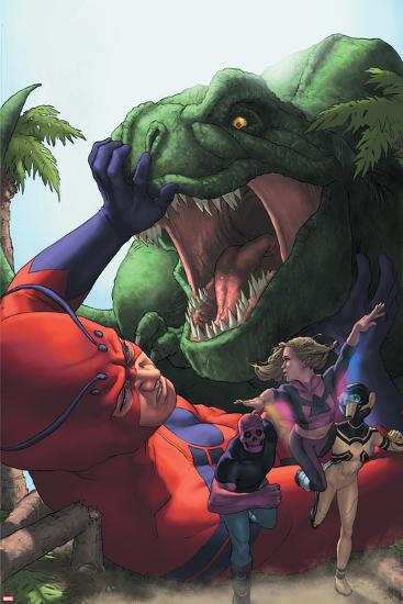 Avengers Academy No.25 Cover: Giant Man, Mettle, and Hazmat Fighting and Escaping a Dinosaur-Rodin Esquejo-Lamina Framed Poster