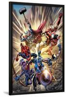 Avengers: Age of Ultron No.0.1 Cover: Captain America, Wolverine, Hawkeye, Spider-Man and Others-Bryan Hitch-Lamina Framed Poster