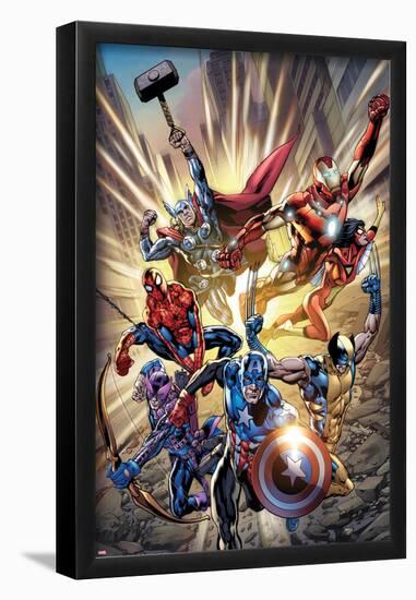 Avengers: Age of Ultron No.0.1 Cover: Captain America, Wolverine, Hawkeye, Spider-Man and Others-Bryan Hitch-Framed Poster