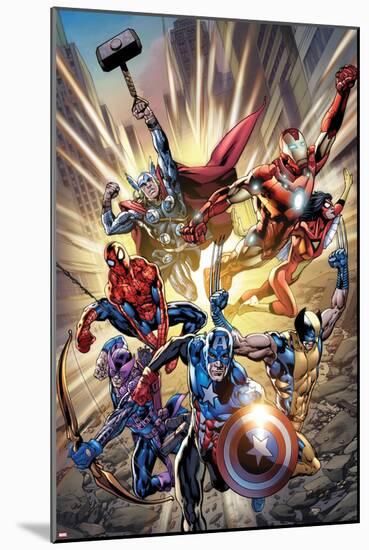 Avengers: Age of Ultron No.0.1 Cover: Captain America, Wolverine, Hawkeye, Spider-Man and Others-Bryan Hitch-Mounted Poster