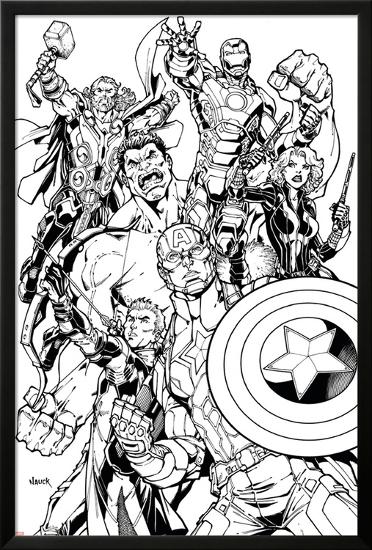 Avengers Assemble Inks Featuring Captain America, Hawkeye, Hulk, Black Widow, Iron Man, Thor-null-Lamina Framed Poster